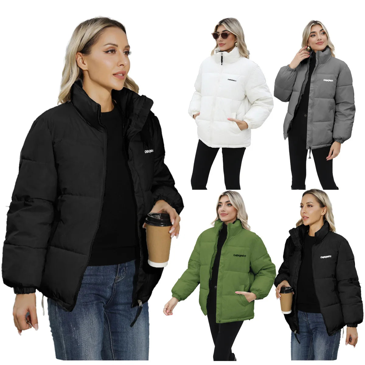 Women's Winter Jaet down Coat Puffer Cotton Fill Long Sve Zipper Closure Regular Fit Commute Sle Color
