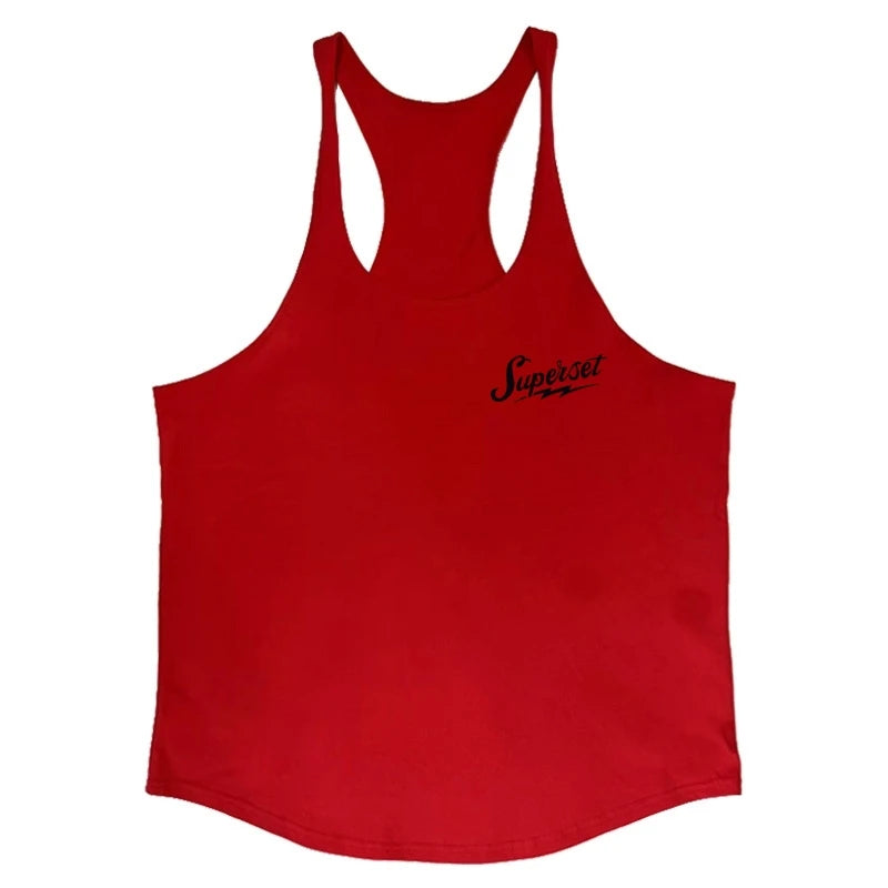 Men's "Superset" Graphic Stringer Vest - Cotton Sleeveless Shirt for Gym Fitness, Bodybuilding & Workout Undershirt