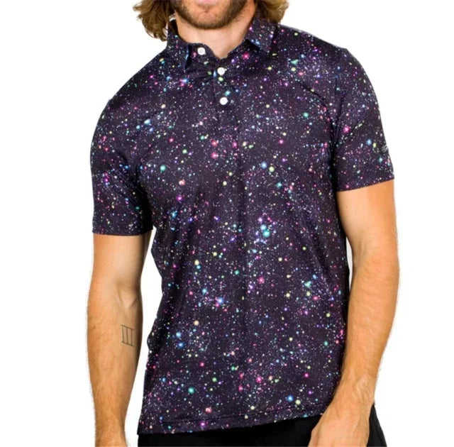 Summer Printed Floral Casual Golf T-shirt Men Outdoor Short Sleeve Quick Dry Breathable Clothing Lapel F4 Racing Polo T-shirt