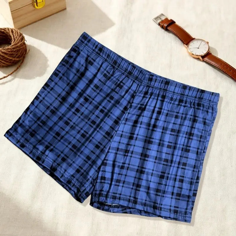 Men's Plus Size Milk Silk Plaid Aro Pants Loose High Waist Underwear Summer Thin Breathable Home Shorts Soft Pouch Underpants
