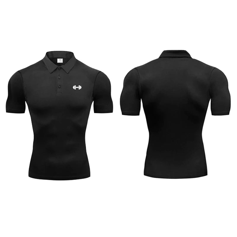 Compression Tight Trainning Exercise Shirts Summer Breathable Quick Dry Short Sleeve Polo Shirts Gym Bodybuilding Fitness Polos