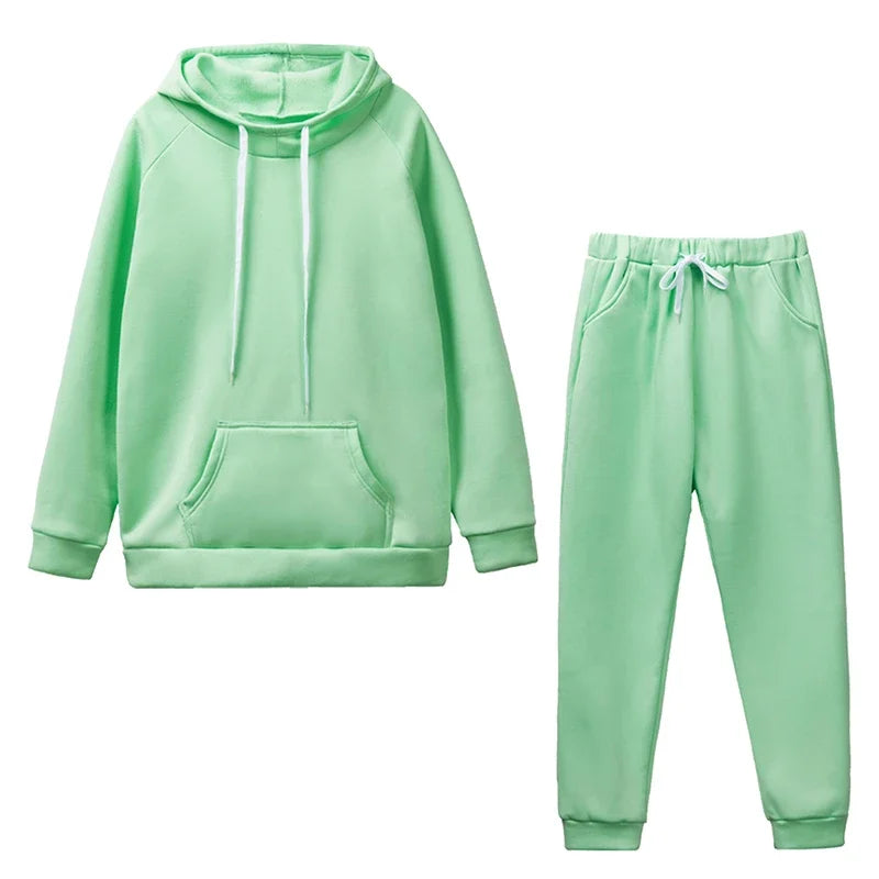 New Women's 2 Pcs Suits Casual Hooded Sweatshirts Outfits Outdoors Sports Jogging Clothing Autumn Winter Street Woman Pants Sets