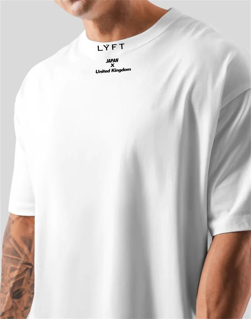 JAPAN&UK Cotton Gym Shirt Sport Fitness Loose large size M-XXXL T Shirt Men Short Sleeve Running Shirt Men Workout Training Tees ATFH