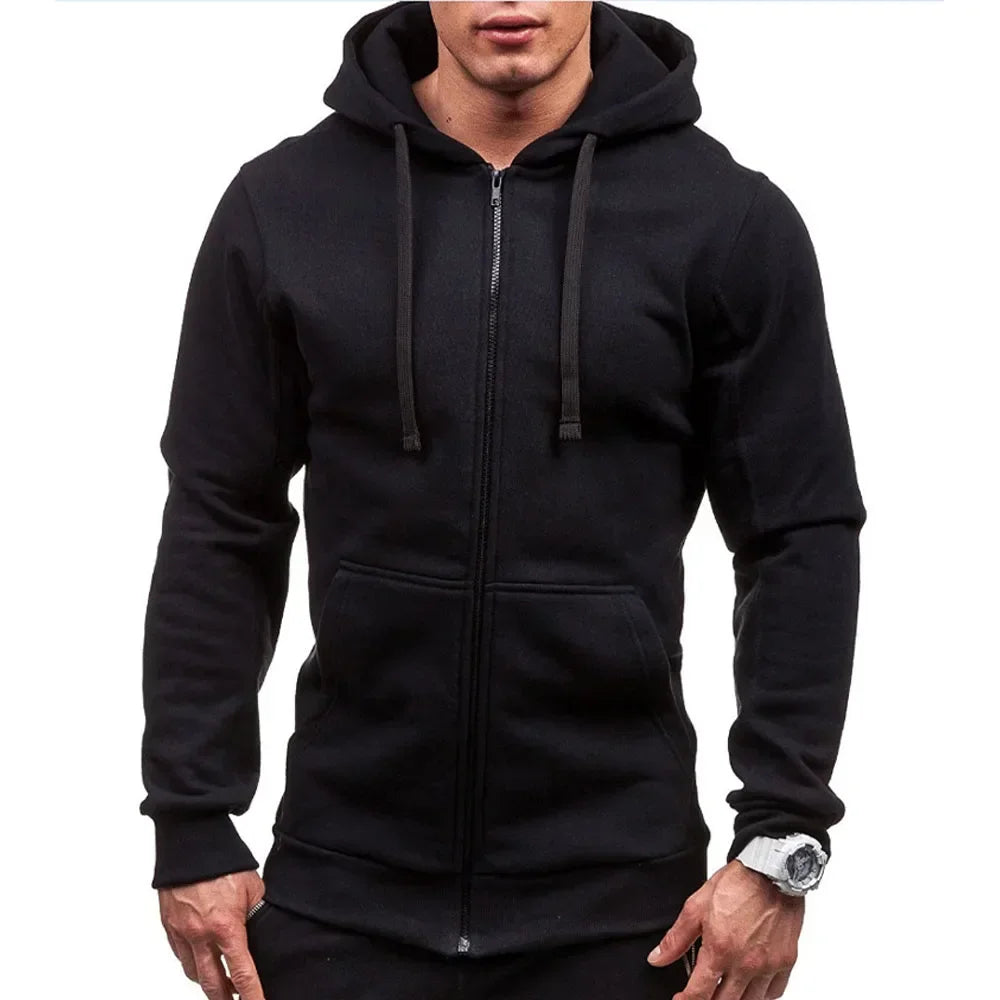 Casual Sweatshirt Zip Hooded Sweatshirt Jacket Mens Solid Colour Cardigan Hooded Jackets Spring Autumn Male Tops - ATFH