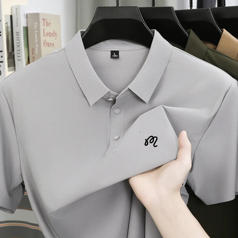 Golf printed short sleeved men's brand polo shirt ice silk seamless top summer new comfortable breathable casual lapel T-shirt