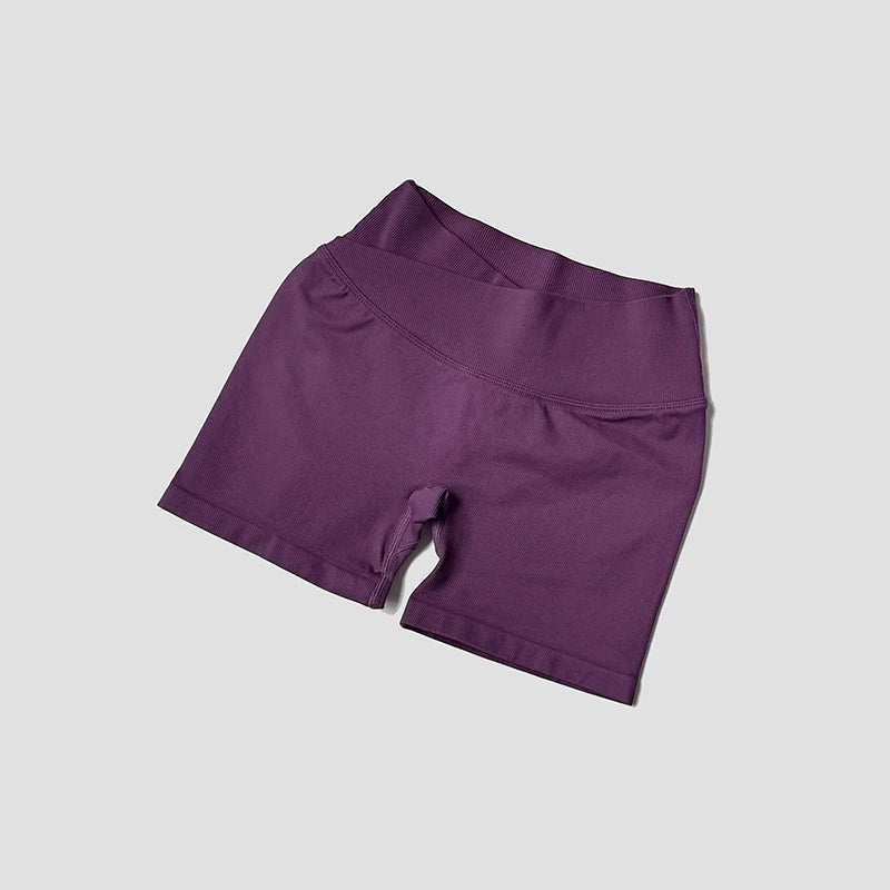 Summer High Waisted Training Workout Shorts Seamless Cross Waist Sexy Running Fitness Short Pants Solid Color Gym Leggings Tahsi Fashion House