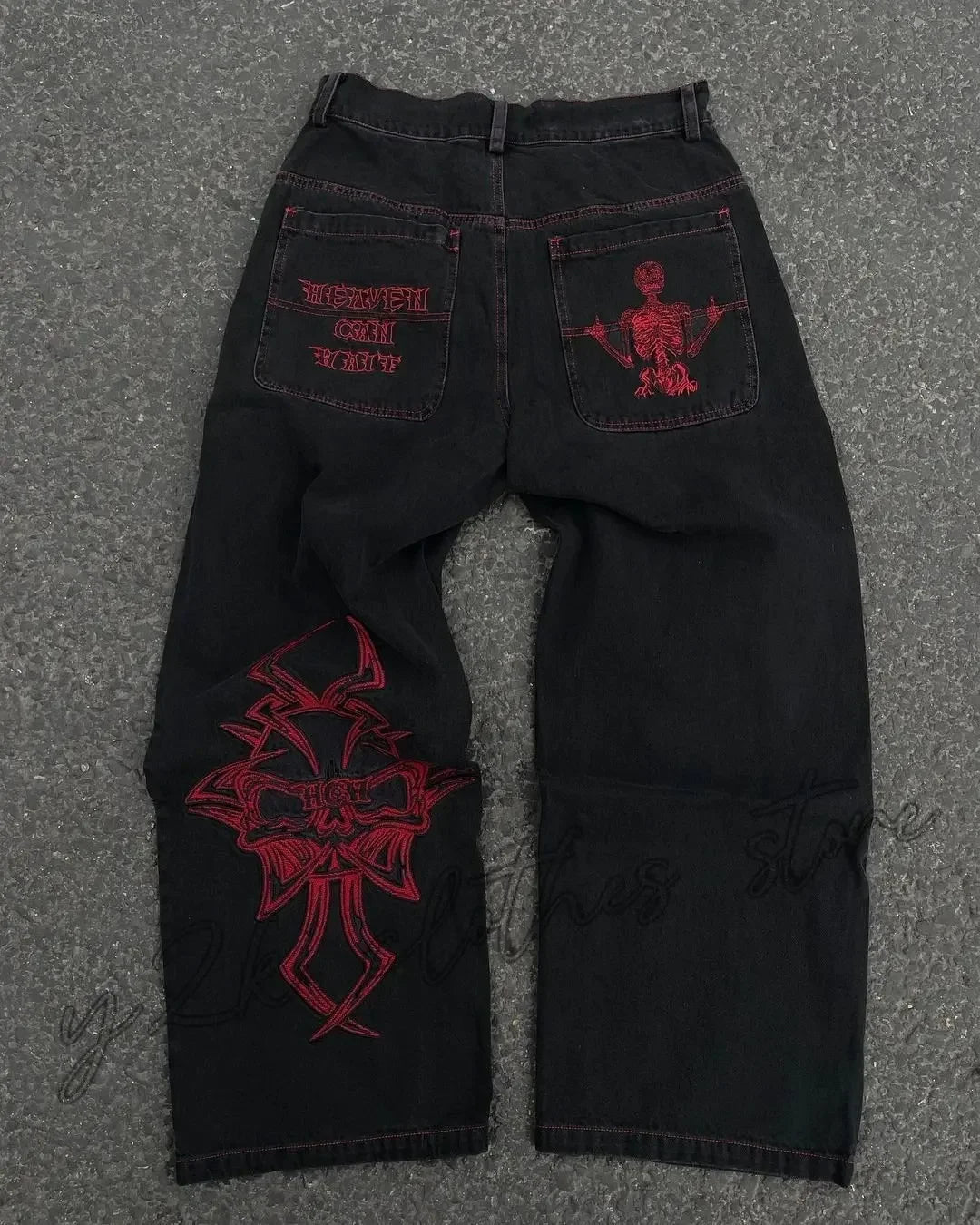 New Baggy Casual Wide Leg Jeans Men Street Retro Hip Hop Print Jeans Trend Fashion Black High-waist Jean Y2k Men Clothing 2023 ATFH