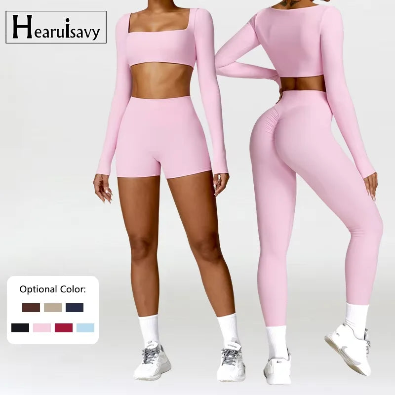 Summer 2PCS Yoga Suit Sports Set Women Quick-Dry Gym Set Women Tracksuit Running Workout Long Sleeve Sports Shirt Yoga Clothing - ATFH
