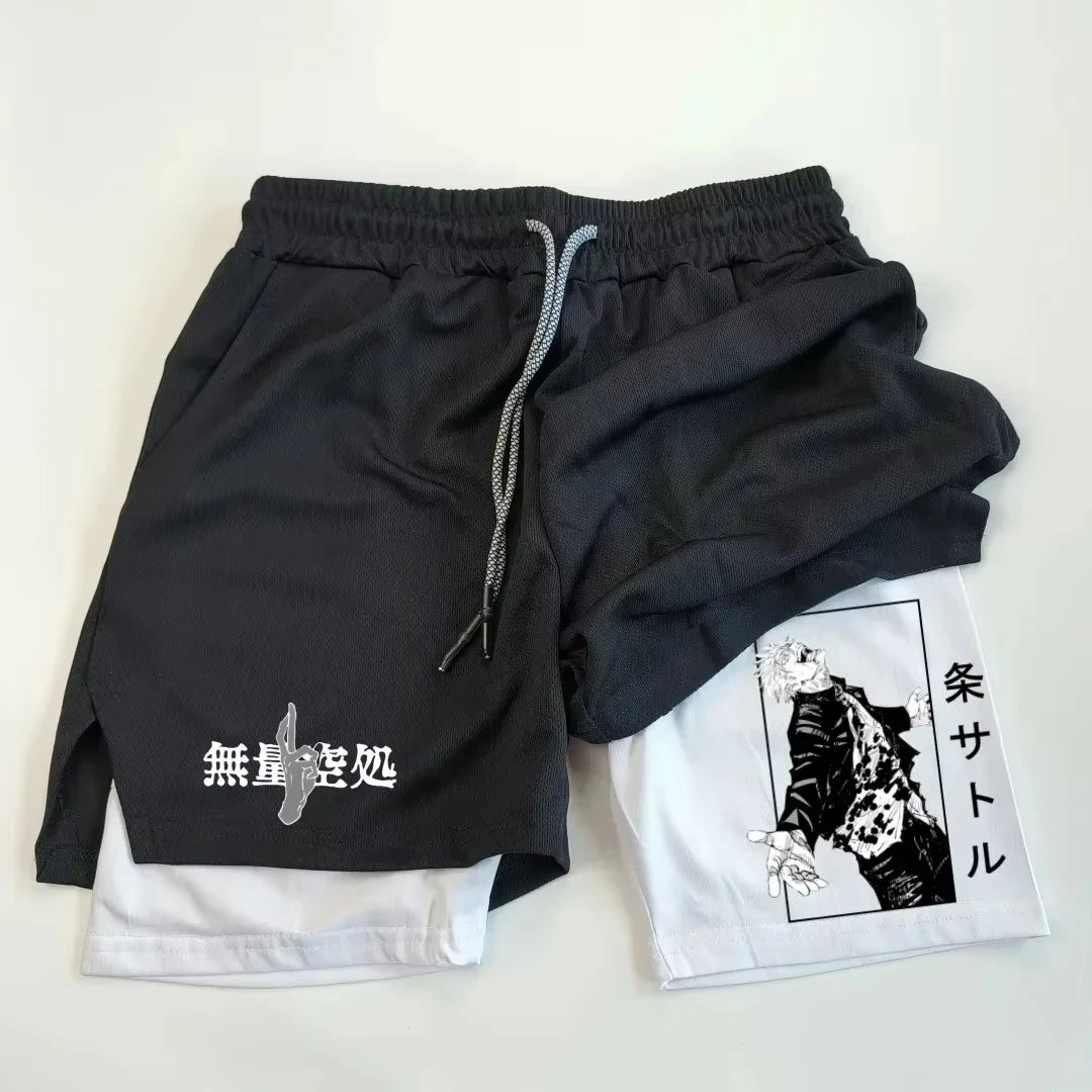 Double-Cover Sports Shorts Physical Training Men's Sportswear Bodybuilding Sho Anime Jujutsu Kaisen Gym Performance