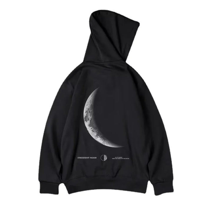 M-8XL American Style Street Crescent Print Oversized Hoodie Long-sleeve Loose Hoodie Student's Large Soft Velvet Hooded Sweater - ATFH