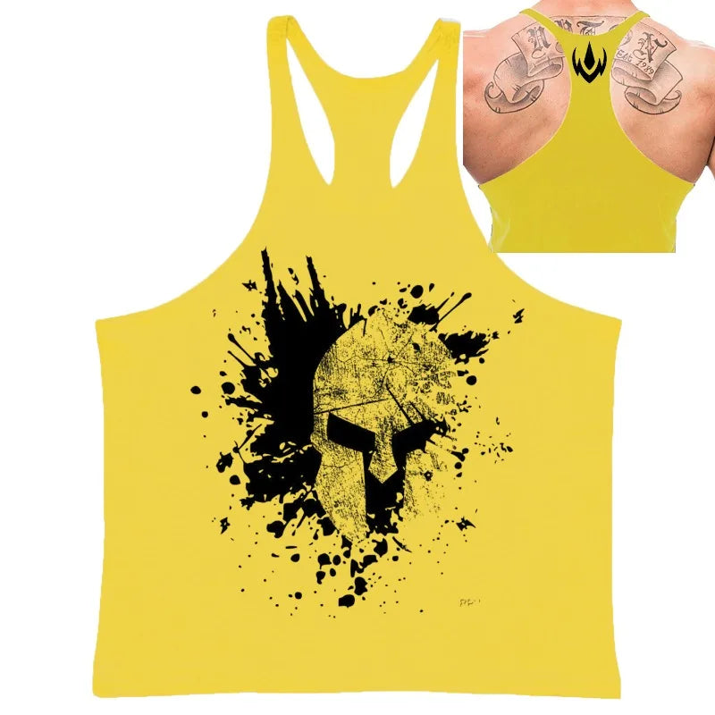 Men's Spartan Helmet Graphic Stringer Tank Top Gym Fitness Sleeveless Shirt Breathable Stylish Comfortable Bodybuilding Workout