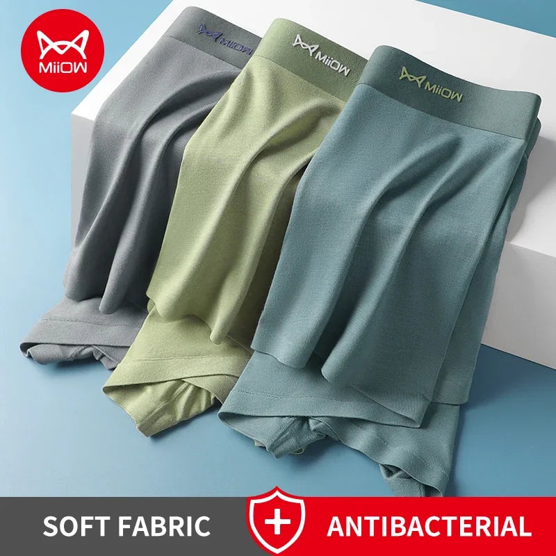 MiiOW 3Pcs Modal Boxer Underwear for Men Antibacterial Cotton Cuecas Men's Panties Silky Breathable Man Underpants Mens Boxers