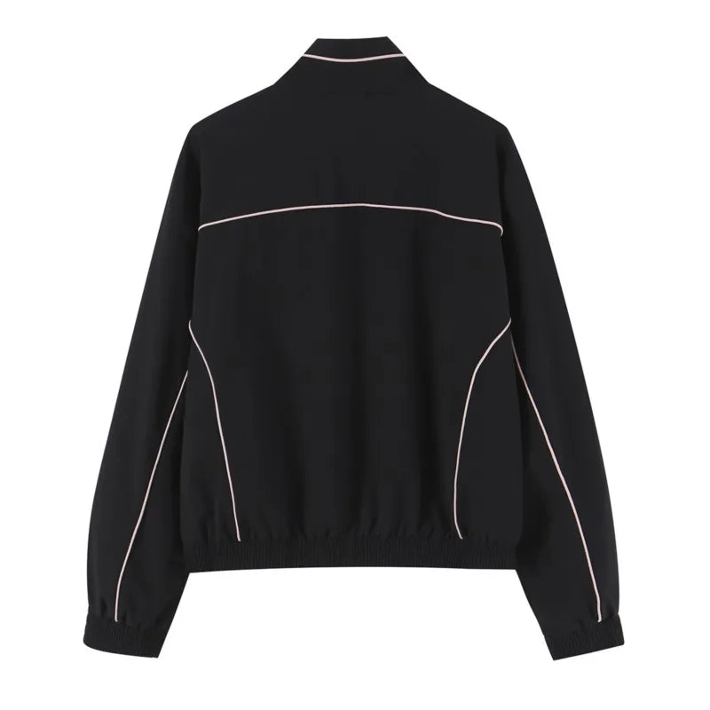 HipSeam Women's Pants Set New 2026 Contrast Trim Technical Long Sleeve Jacket Mid Waist Trouser With Elastic Waist Female Outfit