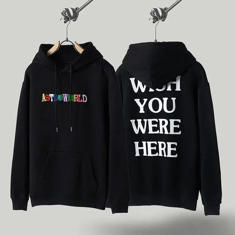 American Street Winter Cactus Jack Hoodie Letter Print Hooded Sweatshirts Casual Loose Fleece Hoodys Men Women Tops - ATFH