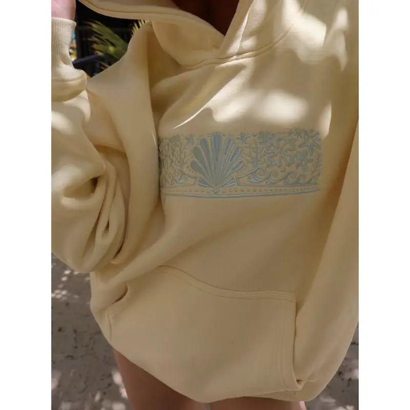 Women Autumn Winter Loose Fit Hooded Pullover Tops Y2K Flower Embroidered Oversized Sweatshirts with Kangaroo Pocket Streetwear - ATFH