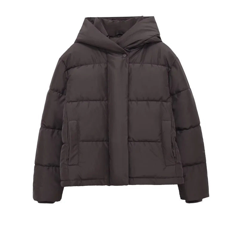 ETJ 2025 women's winter new short hooded waterproof and windproof thick jacket fashion quilted warm jacket ATFH