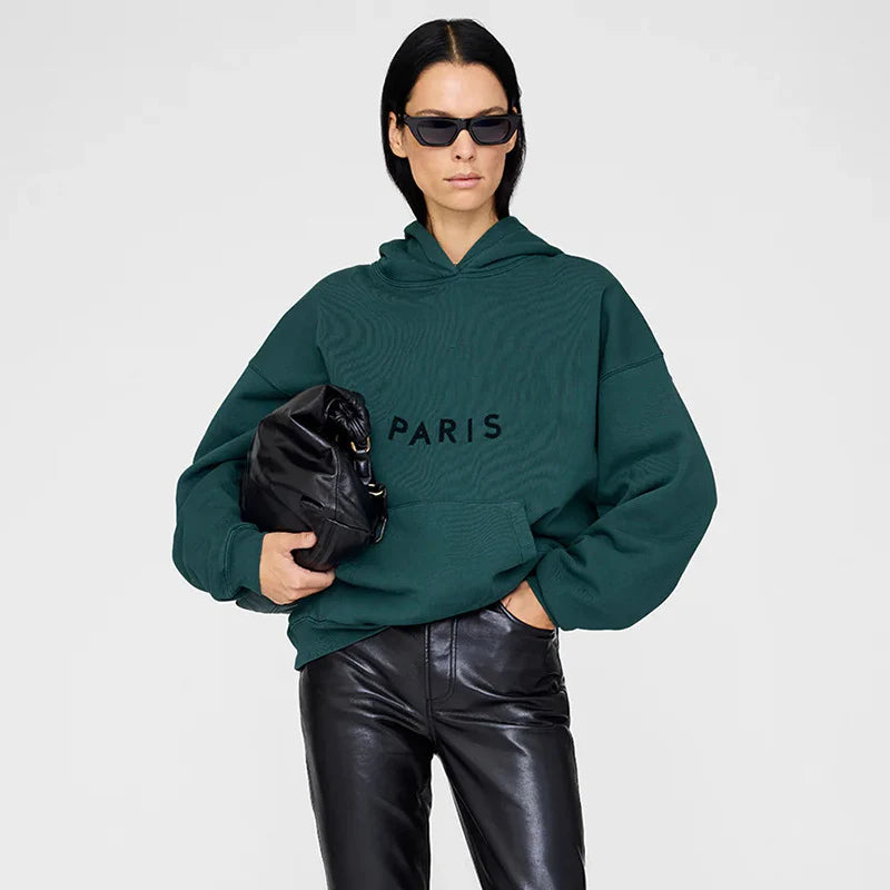 New 2025 Autumn Winter North American Niche Classic Letter Front Felt Patch Embroidered Fleece Women's Fleece Hoodie Sweatshirts - ATFH