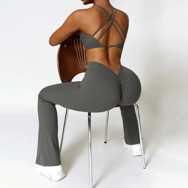 Sexy Sports Leggings Women V Back Scrunch Flares Leggings High Waist Yoga Flares Pants Push Up Gym Leggings Women Yoga Clothes ATFH