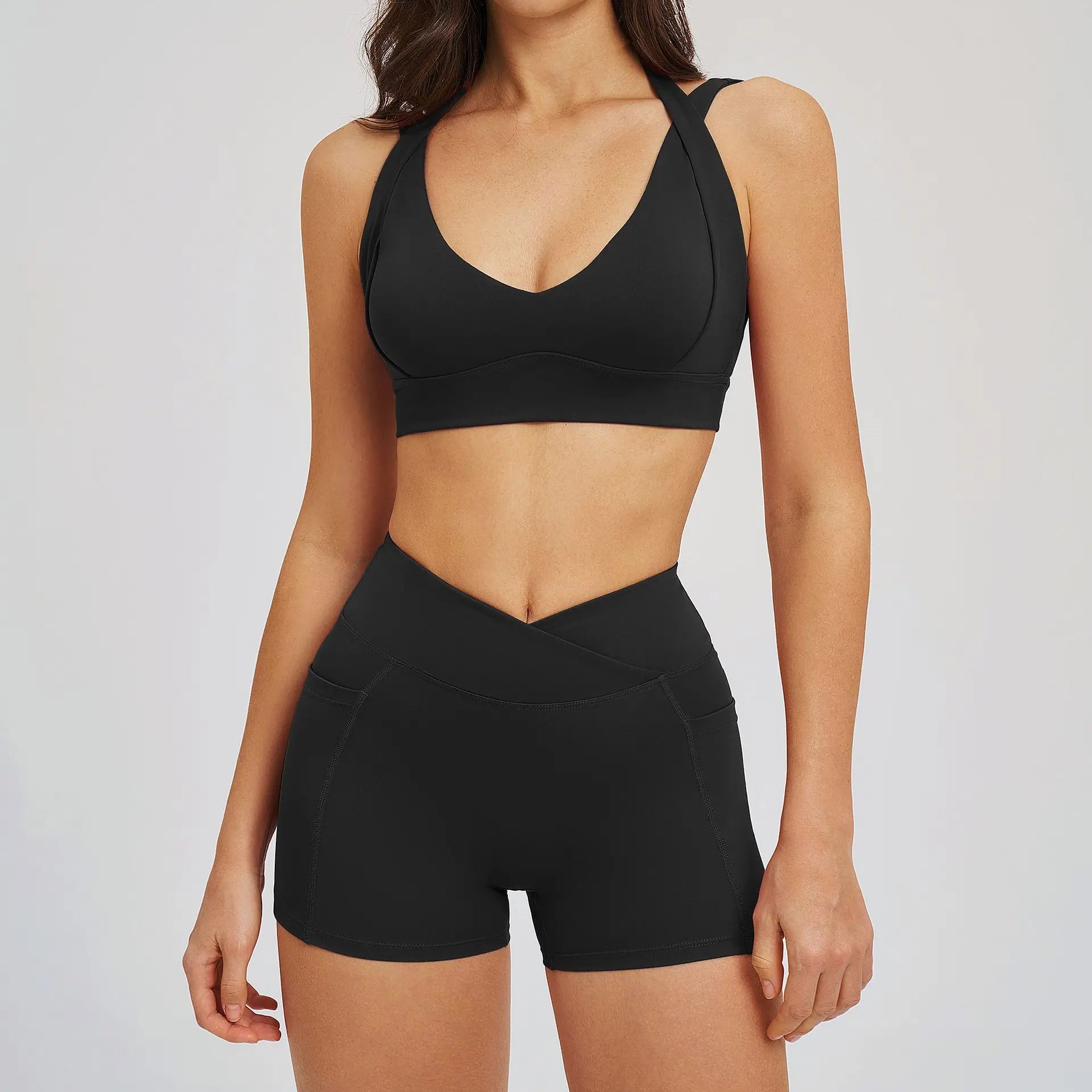 2PCS Yoga Shorts Set Women Tracksuits Gym Clothes Fitness Sports Suit Female Shockproof Bra High Waist Shorts Set Sportswear