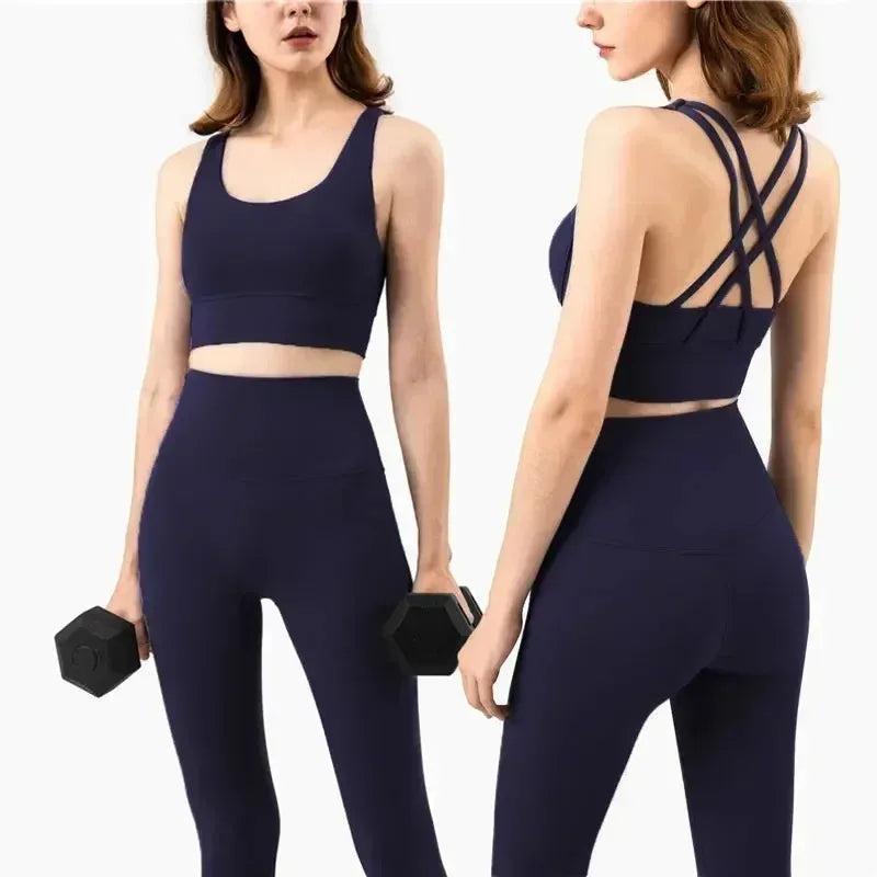Women's 2 Piece Sports Set - High Waist Booty-Lifting Leggings with Back Pocket & Sports Bra Yoga/Gym/Running Workout Outfit - ATFH