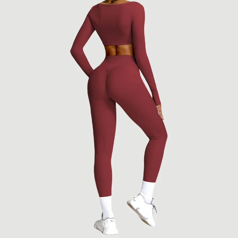 Summer 2PCS Yoga Suit Sports Set Women Quick-Dry Gym Set Women Tracksuit Running Workout Long Sleeve Sports Shirt Yoga Clothing - ATFH
