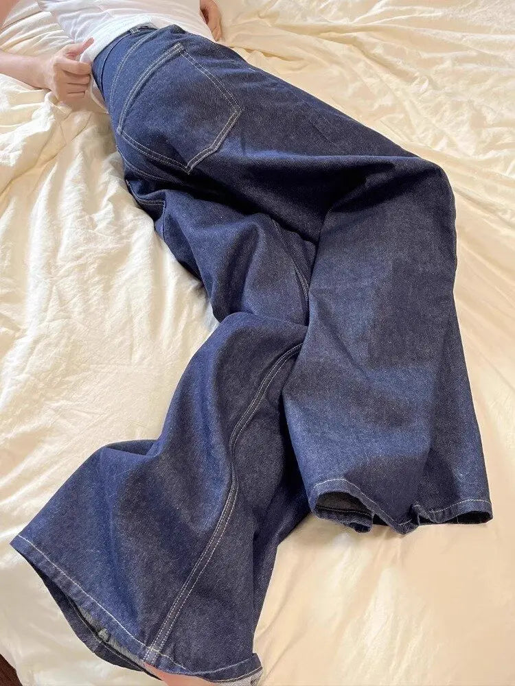 New American women black high street vibe wide-leg jeans for autumn and winter for men and women washed loose straight pants ATFH
