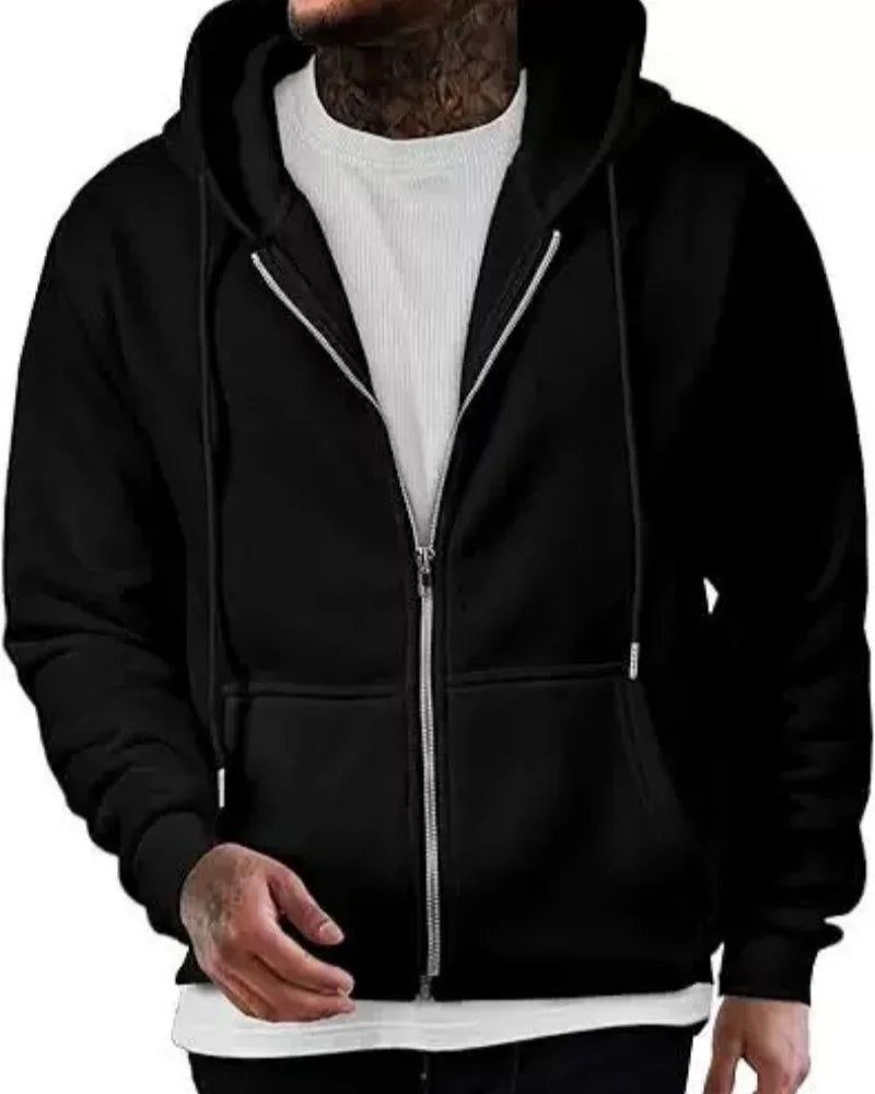 Zipper Hoodies Autumn Winter Men's New Long Sleeve Hooded Sweatshirt Fashion Casual Male Outfit Sportwear Loose Fit Clothes - ATFH
