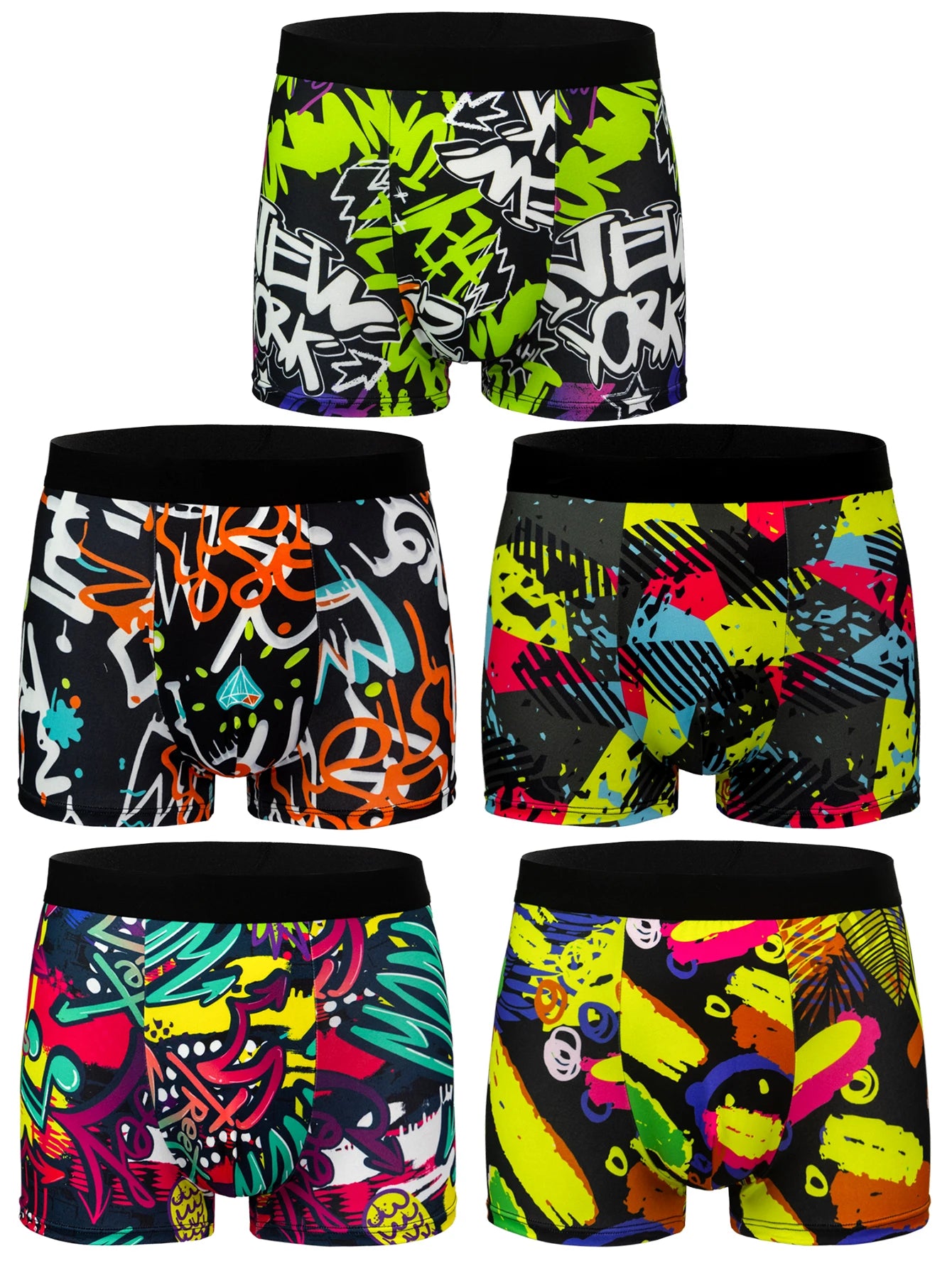 10-Pack Men's Graffiti Boxer Shorts Trendy Streetwear Print Comfortable Four-Corner Pants Youth Fashionable Underwear