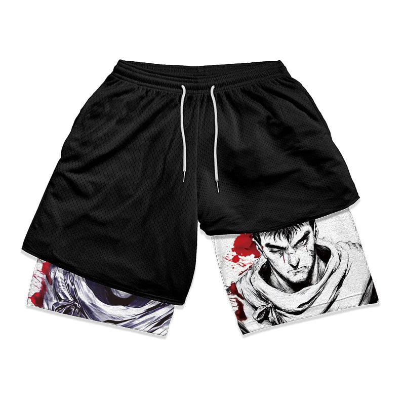 Gym Workout Running 2 in 1 Shorts for Men Stylish 3D Print Compression Shorts wih Pockets Summer Athletic Quick Dry Breathable