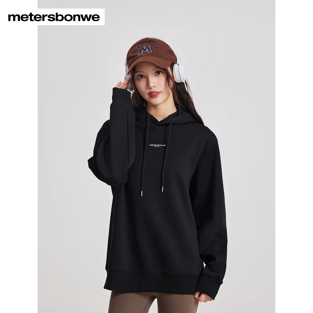 Metersbonwe Men Women's Thick Hoodie Solid Color Small Letter Print Pullover With Hooded Basic Casual Commuter Winter Unisex Top - ATFH