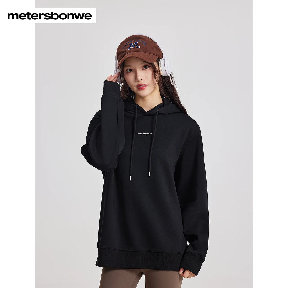 Metersbonwe Men Women's Thick Hoodie Solid Color Small Letter Print Pullover With Hooded Basic Casual Commuter Winter Unisex Top - ATFH