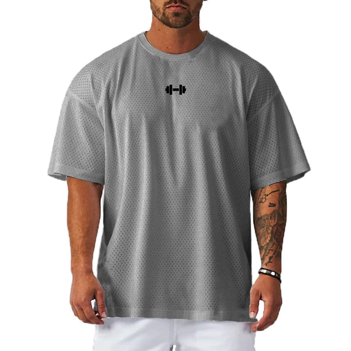 Oversized Loose Short Sleeve Quick Dry Shirt Gym Bodybuilding Breathable Cool Mesh Clothing Mens Fitness Workout Muscle T-shirts ATFH