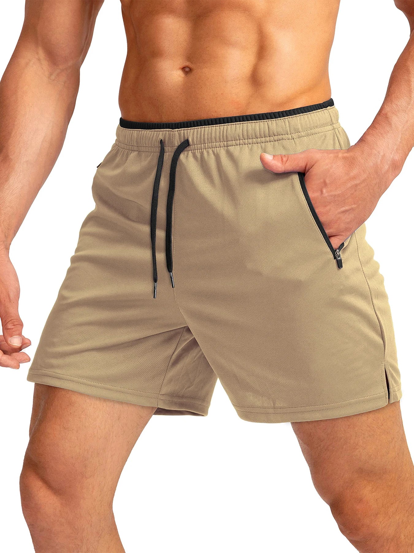 Men's running shorts with zippered pockets, quick-dry, suitable for gym workouts, 5-inch men's shorts