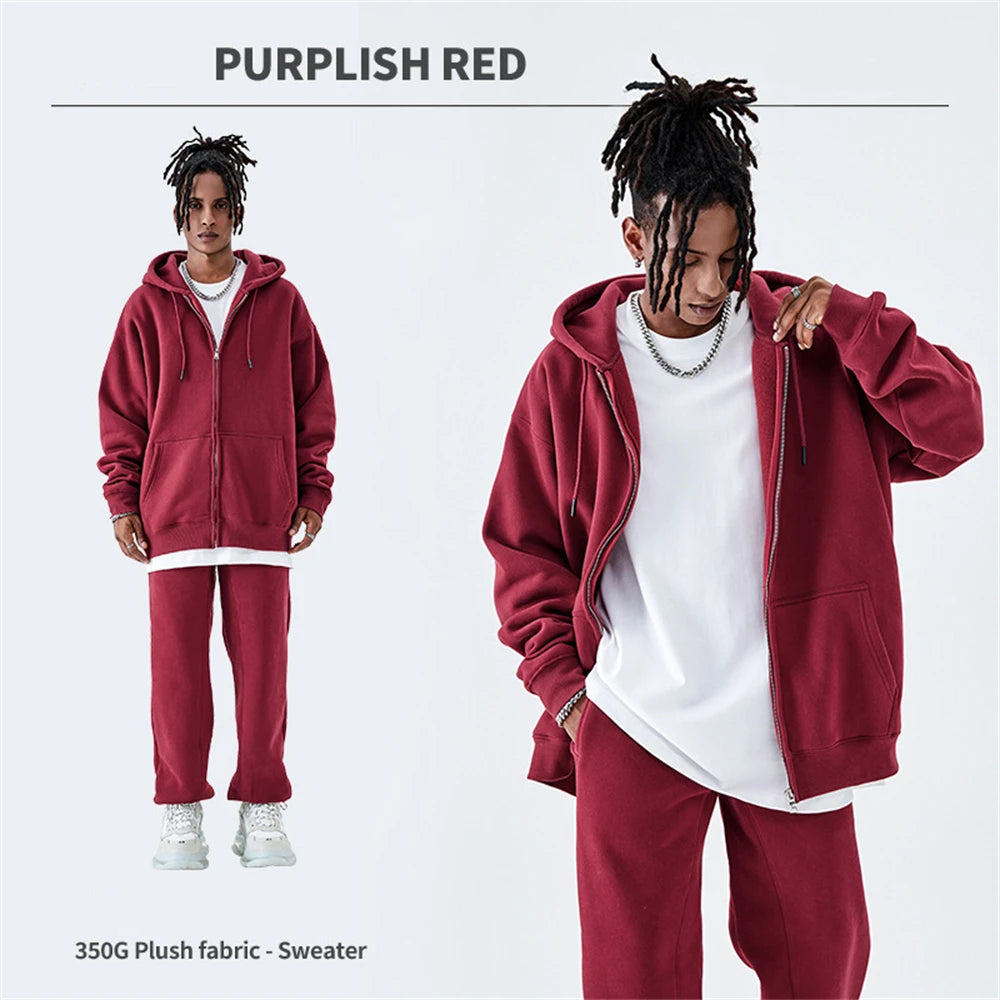 ZODF Basic Winter Men Fleece Zipper Hoodies Unisex Casual Loose 350gsm Warm Solid Hooded Sweatshirts Coats 18 Colors HY0726 - ATFH