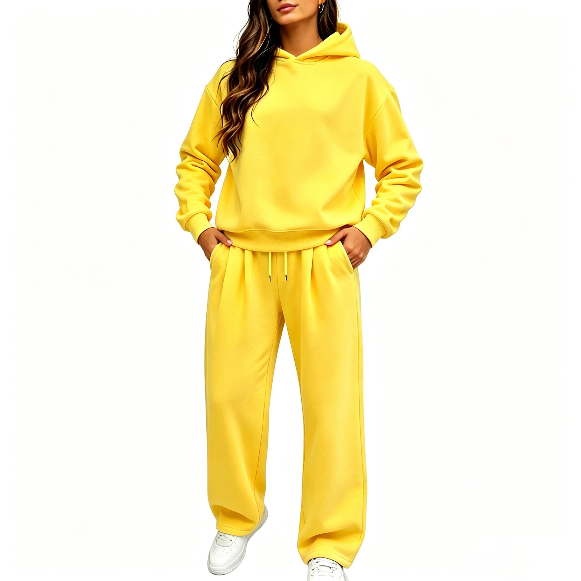 Casual Hooded Sweatshirt Set 2026 Autumn And Winter Solid Color Long Sleeved Women's Fashionable Loose Women's Top Two-piece Set