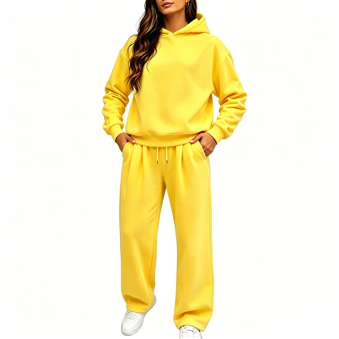 Casual Hooded Sweatshirt Set 2026 Autumn And Winter Solid Color Long Sleeved Women's Fashionable Loose Women's Top Two-piece Set