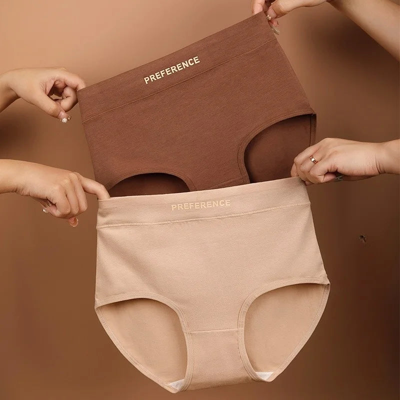 4Pcs/Set Women High-Waist Briefs Tummy Control Panties Soft & Breathable Cotton Underwear Plus Size Comfort Lingerie M-XXL