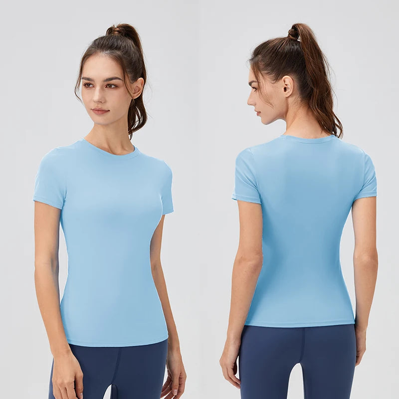 2024 Women Sports Shirt Tight Yoga top Quick Dry Gym Top Outdoor Short Sleeve  Running Sportswear Women T-shirts - ATFH