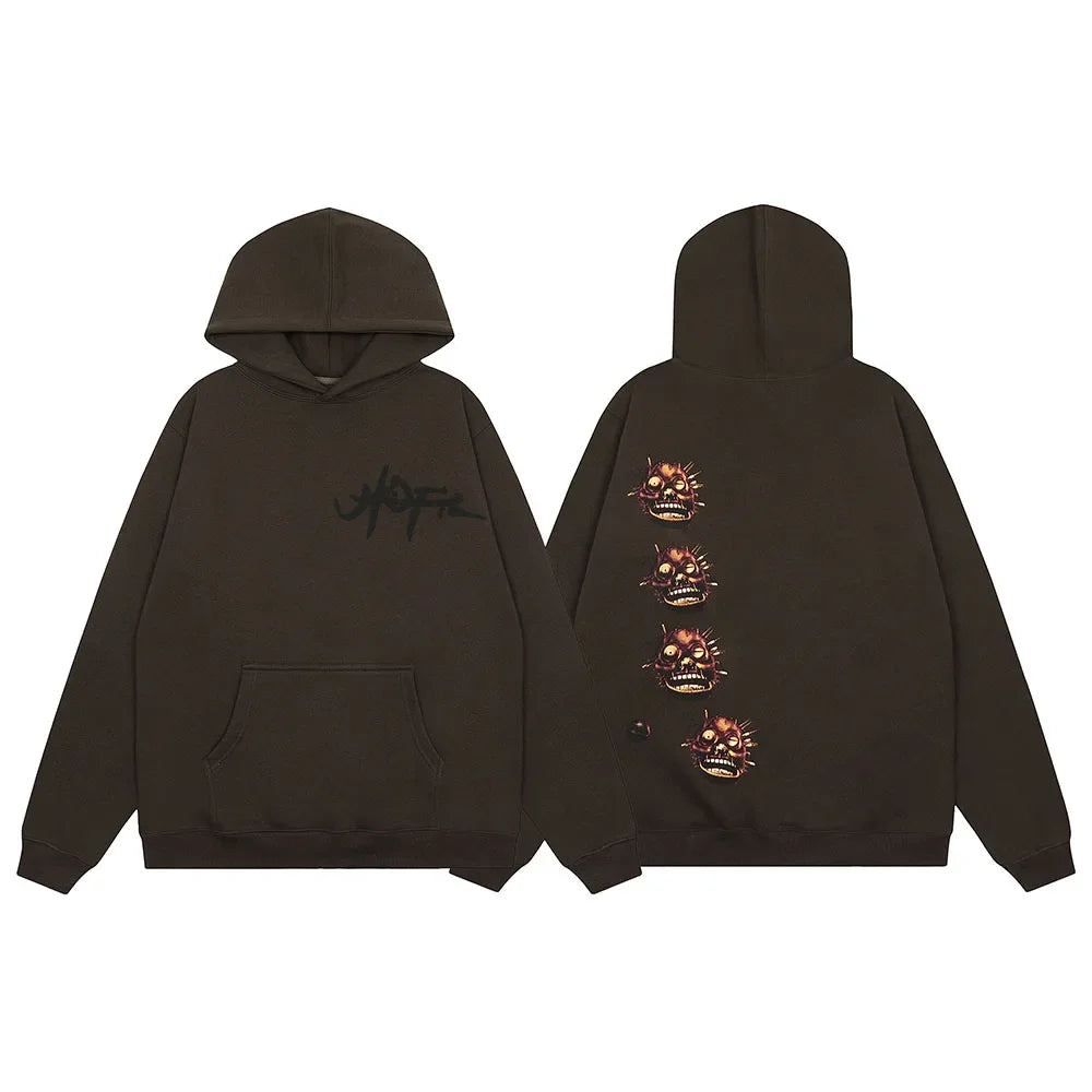 Y2k Streetwear Flame Person Letter Print Hooded Sweatshirts for Men and Pullover Ropa Hombre Sudaderas Fleece Baggy Hoodies - ATFH