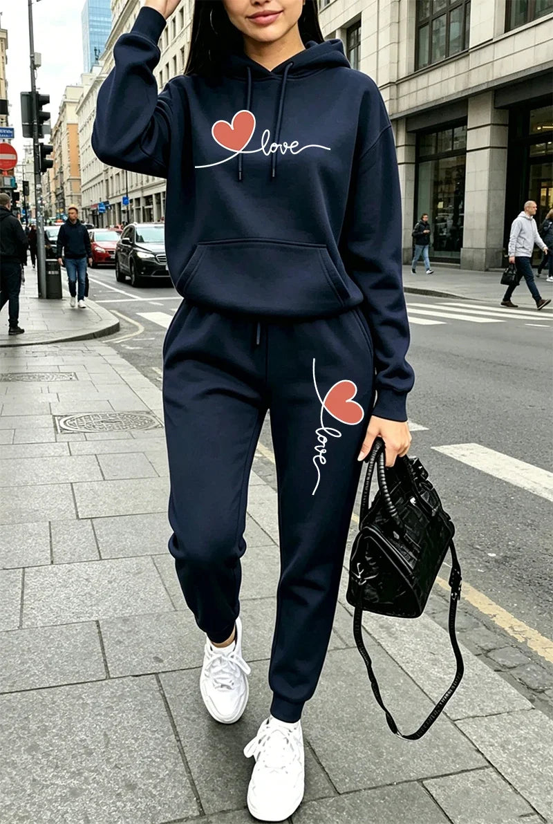 Hot Sales Womens Tracksuit Print Casual Hooded Sweatshirt Sportswear Outdoors Sports Jogging Clothing Autumn Winter Hoodie Pants