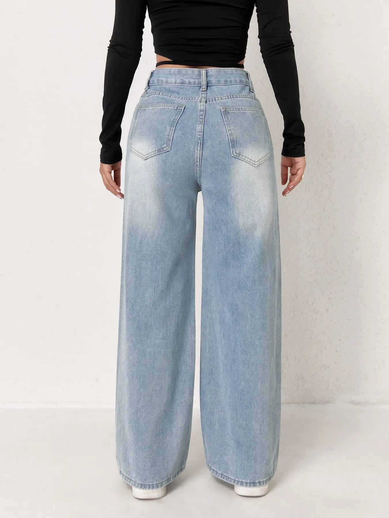Jeans For Woman Y2k Clothes Light Blue Wide Leg Denim Pants Loose Fashion Simple Stretch Free Four Seasons Popular Casual ATFH
