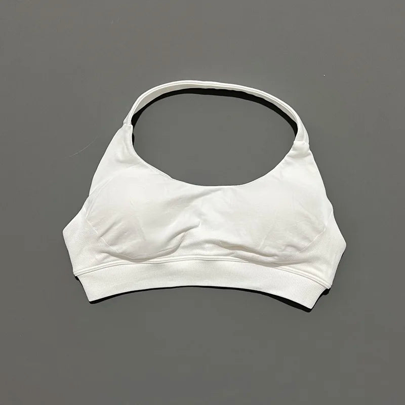 Histello Sports Bra Women Seamless Halter Clothes Neck Strap Padded Yoga Top Gym Backless Bra Running Sportswear Workout Tops - ATFH