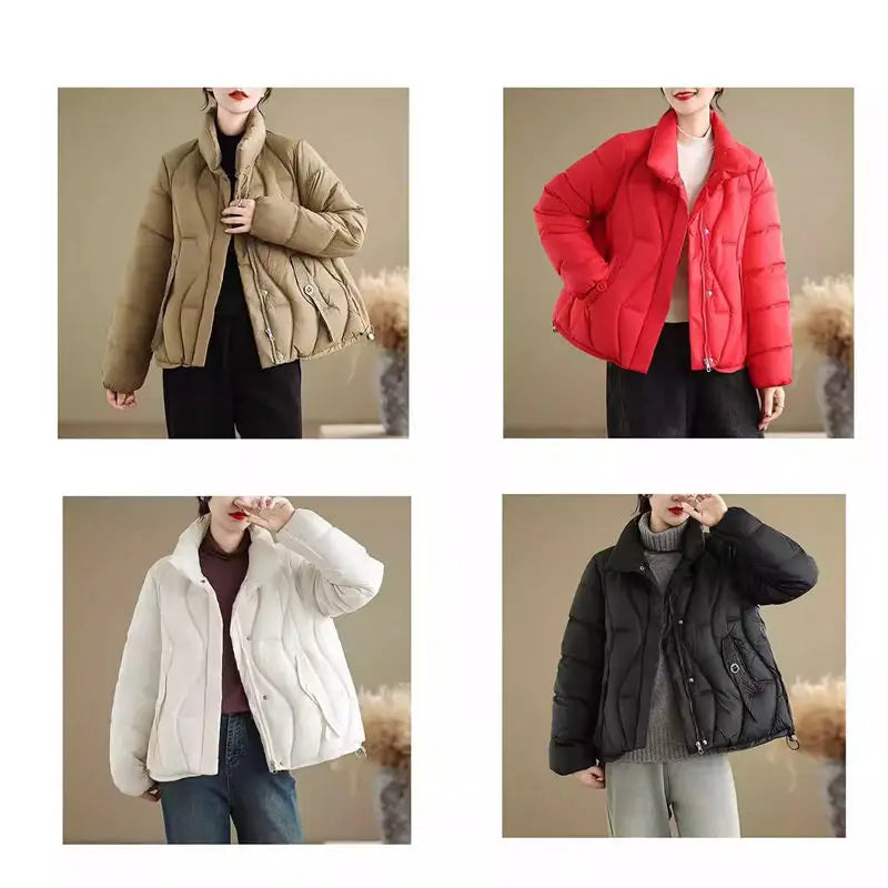 Fashion Large Size Winter Jacket New Down Cotton Coat Women's Short Style Stand Up Collar Loose Casual Outerwear A300 ATFH