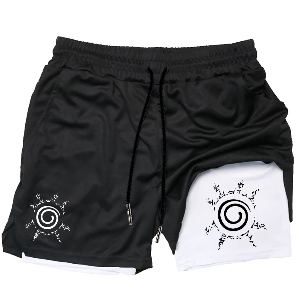 Anime men's gym quick drying jogging shorts fitness exercise running 2-in-1 shorts men's sports fitness shorts