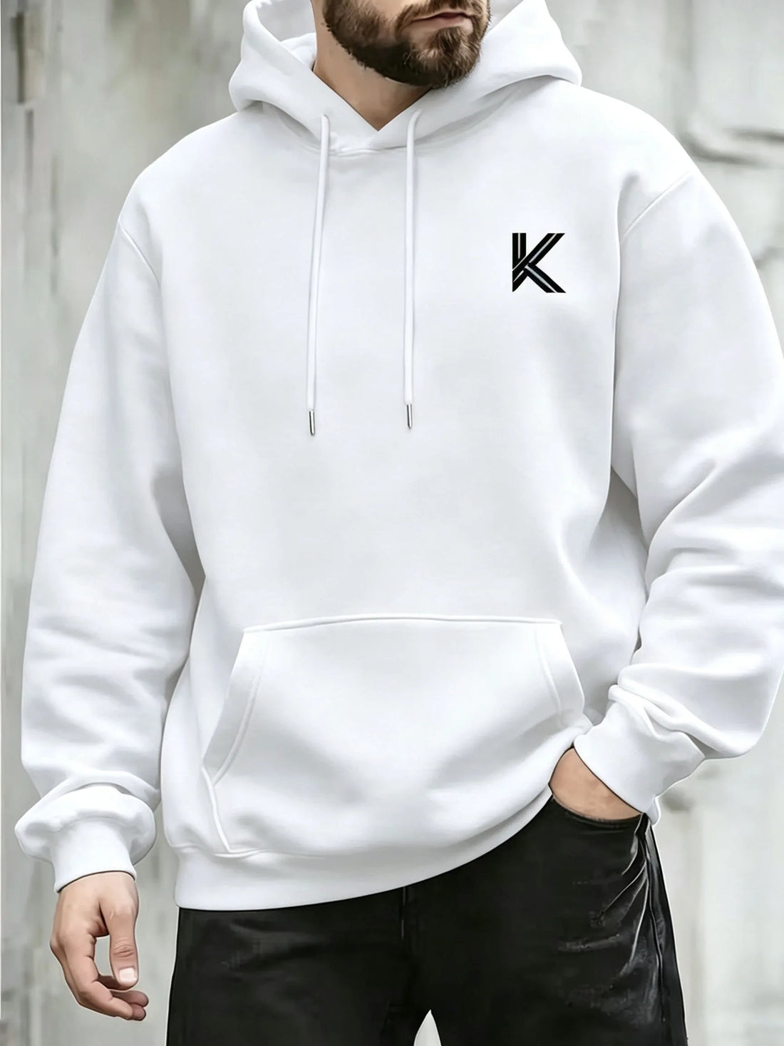 Autumn Winter Men Women Loose Hooded Sweatshirt Simple K Letter Chest Print Long Sleeve Pocket Hoodie Daily Streetwear Pullover