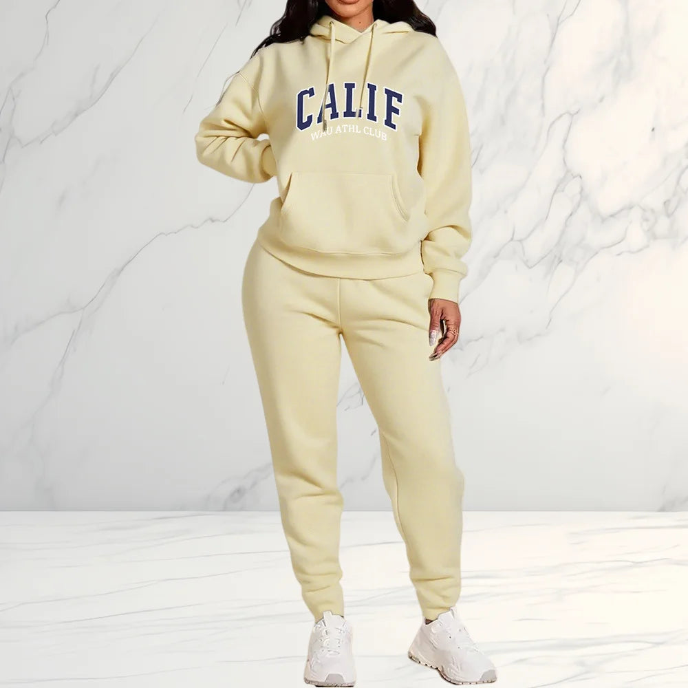 2026 Women's Fleece-Like Hooded Sweatshirt & Joggers Set Print Polyester Lounge Set Matching Sets All-Season Comfort Pant Sets - ATFH
