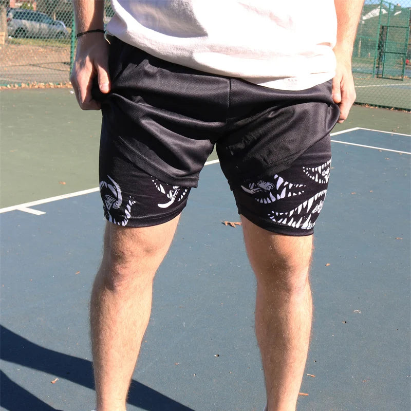 Berserk Print 2 in 1 Running Shorts for Men Gym Workout Fitness Athletic Shorts with Pockets Summer Activewear Quick Dry Stretch