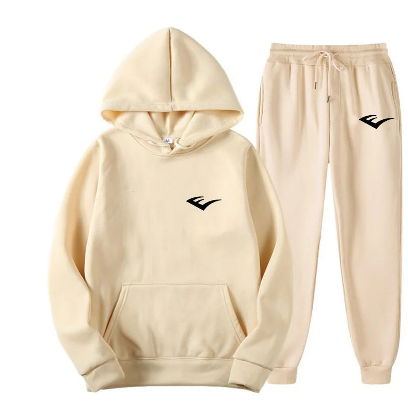 Men's sports and casual hooded shirt and pants set, featuring printed patterns, unisex, suitable for outdoor activities - ATFH