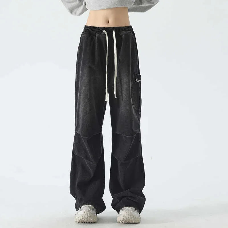 Autumn High Street Pleated Cargo Jeans For Men Pocket Straight Wide-leg Denim Pantalones Hombre Hip Hop Fashion Y2K Baggy Jean ATFH