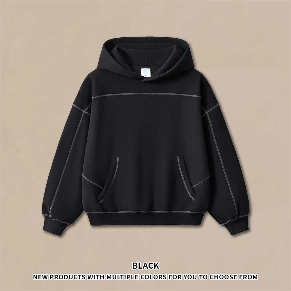 ZODF Trendy Men 350gsm Fleece Loose Boxy Fit Hooded Hoodie Unisex Hip Hop Solid Warm Pullovers Coat For Winter HY0032 - ATFH